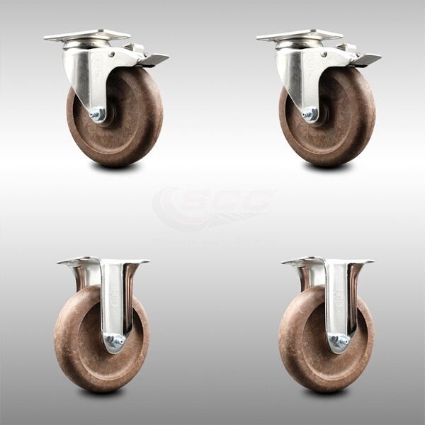 Service Caster 5 Inch 316SS High Temp Glass Filled Nylon Plate Caster Lock Brake 2 Rigid, 2PK SCC-SS316TTL20S514-GFNSHT-2-R-2 - main